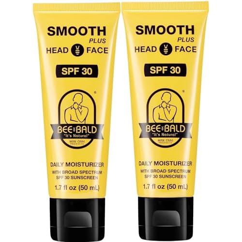 Bee Bald SMOOTH PLUS Head & Face Moisturizer with SPF 30 Sunscreen Lotion Protecting Skin From Harmful UVA/UVB Rays While Hydrating, Moisturizing and Toning, 1.7 Fl Oz (Pack of 2)