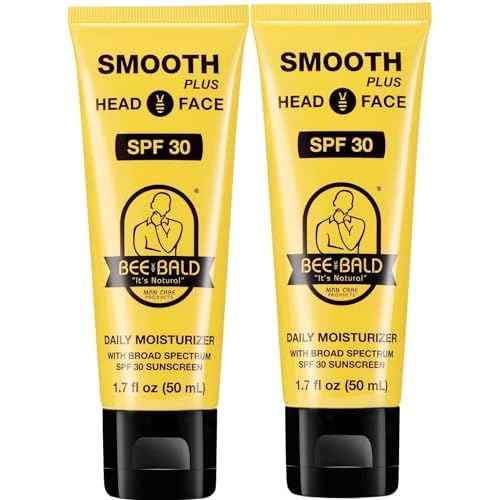 Bee Bald SMOOTH PLUS Head & Face Moisturizer with SPF 30 Sunscreen Lotion Protecting Skin From Harmful UVA/UVB Rays While Hydrating, Moisturizing and Toning, 1.7 Fl Oz (Pack of 2)
