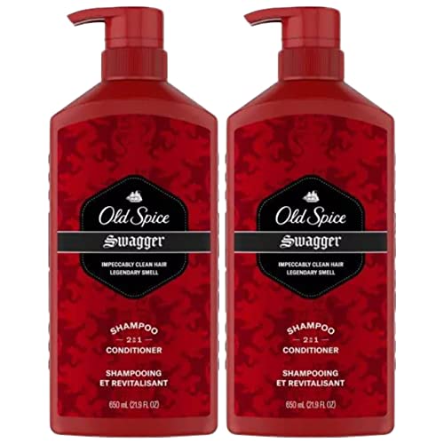 Old Spice 2 in 1 Shampoo and Conditioner for Men, Swagger Scent, 21.9 Ounce Pump Bottle (Pack of 2)2