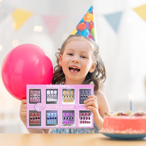 Townley Girl 96-Pc Glitter Press-On Nails Kit with Pre-Glue