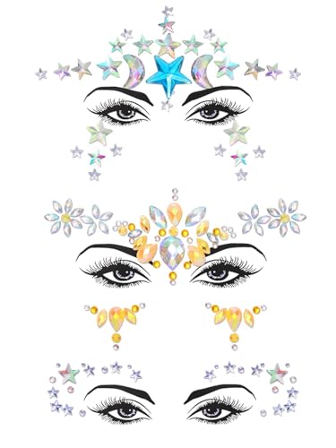 Crystal Rhinestone Face Stickers - Star Design, 3 Pack