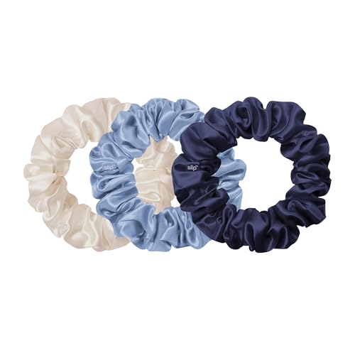 slip Large Scrunchies: Elevate Your Hair Game with Anti-Crease, Anti-Breakage Design, Crafted from Slipsilk¢â, Skye: 3 Pure Silk Scrunchies in Cornflower, Vanilla & Indigo