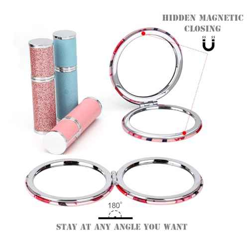 Quality Compact Vanity Mirror Gifts for Girls Women Beauty, Stylish Travel Folding Makeup Mirrors for Wallet Purse Pocket Handbag, Portable Double-Sided Magnifying Cosmetic Mirror, Bright Red