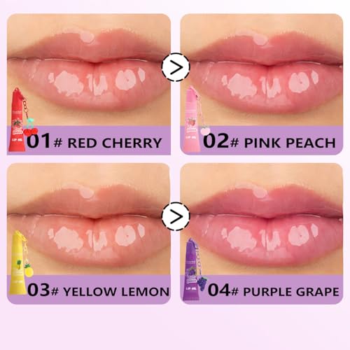 4PCS Fruit-Flavored Hydrating Lip Gloss Set,Moisturizing and Nourishing Keychain Lip Balm,Keychain Clear Glossy Lip Oil Kit,High-Shine Finish Makeup