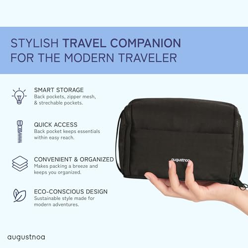 augustnoa Dopp Kit for Men | Travel Toiletry Bag with 11 Pockets & Expandable Side Compartments | Water-Resistant, Eco-Friendly Recycled Material | Compact, Lightweight & Perfect for Travel Essentials