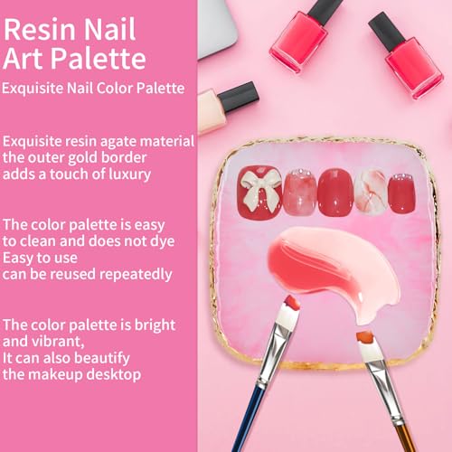 MixPeak Resin Nail Art Palette Set - 2 Pcs Gold Edge (Pink & Green)