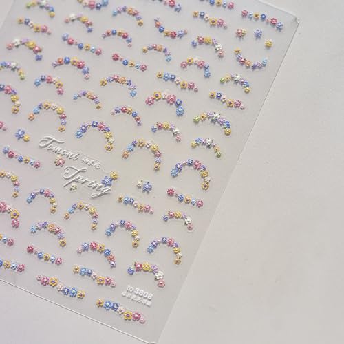 Cute Flower Nail Art Stickers Flower Nail Decals 5D Embossed Small Flower Nail Stickers Cute Nails Adhesive Sliders Manicure Nail Art Supplies for Spring Summer DIY Nail Art Decorations Accessories