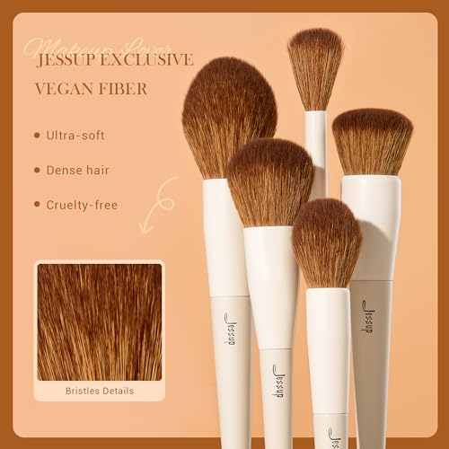 Jessup Makeup Brush Set 5Pcs Face Makeup Brushes Vegan Soft Foundation Brush Blush Brush Bronzer Contour Brush Highlighter Brush Fluffy Setting Powder Brush, Light Grey T493