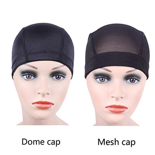 YANTAISIYU 2 pcs/lot Black Dome Caps Wig Caps for Wig Making Stretchable Hairnets Wig Cap with Wide Elastic Band (Dome Cap M)