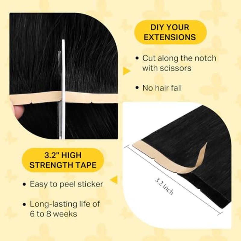 DOORES 14 Inch Tape In Hair Extensions - Jet Black Remy Human Hair, 10pcs