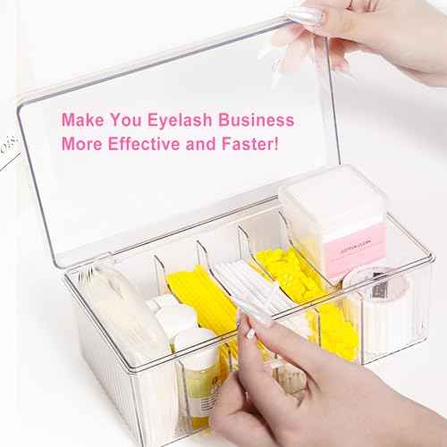 Lash Extension Organizer and Storage, Lash Cart Organizer for Lash Techs, Eyelash Extension Supplies Organizer Storage Box, Acrylic Lashes Supplies Container, Eyelash Beauty Organizer with Lid Clear