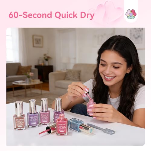 SAVILAND Valentine Magnetic Nail Polish Set 6 Romantic Pink & Lilac Colors, 0.34 Fl oz Each, Cat Eye Effect, Quick Dry, Long Lasting