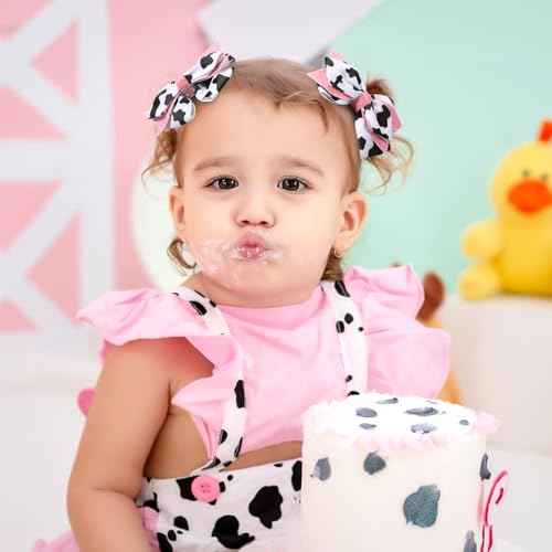 2PCS Glitter Cute Moo Cow Print Hair Bows Pink Grosgrain Ribbon Alligator Clips for Girls£¬Women, Toddlers, Infants, and Kids' Birthday Party Decor