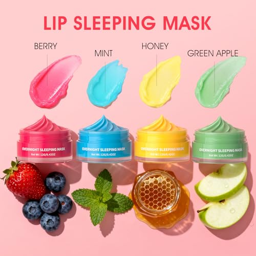 Lip Mask Set, 4PCS Lip Sleeping Mask Overnight Treatment Lip Care, Moisturize & Nourish Lip Butter Balm for Very Dry Lips, Cracked Dry Lips, Daily Lip Care Lip Treatment,12g*4