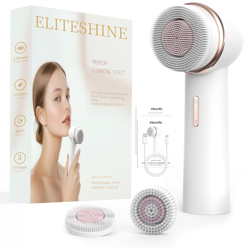 1 White Electric Facial Cleansing Brush Plus with 2 Original Replacement Heads Bundle