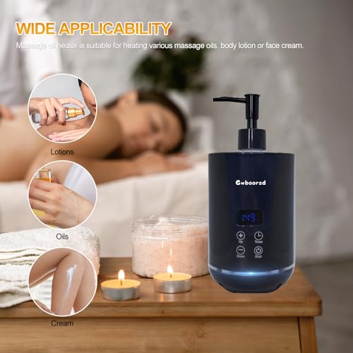 oil warmer for massage, Massage Oil Warmer, lotion Warmer for Spa, Salon and Barber Shops,with 2 Oil Bottle Dispenser,with 1 Grey funnel,Atmosphere lights,Temperature control,Time delay start,White
