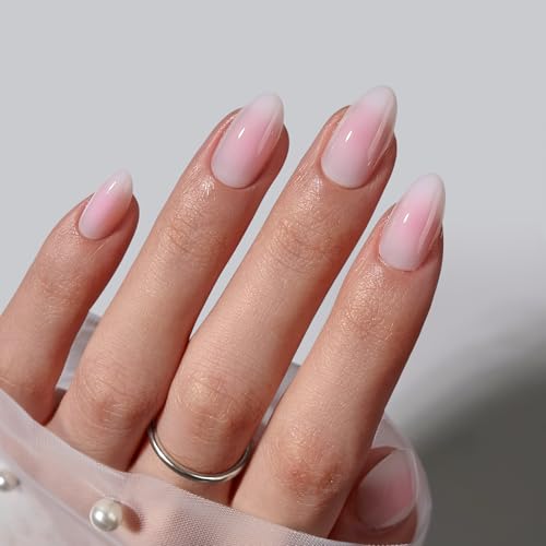 BTArtbox Press On Nails - Pink Short Almond Fake Nails, 3-Love Letter, 32Pcs