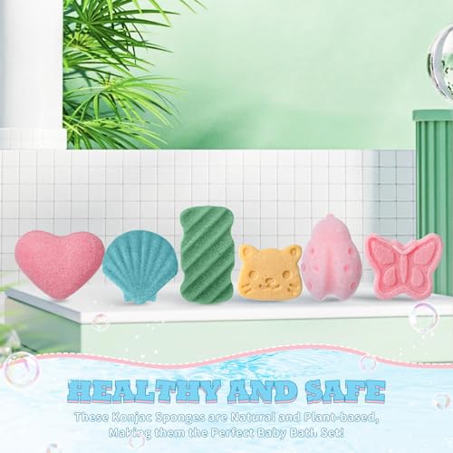Sunnyray 12 Pcs Konjac Boy and Girl Sponge for Bathing, Bath Sponges for Infants, Bath Sponges Home Party, Natural and Safe Plant Based Toys, Butterfly, Ladybug, Shell, Cat (10 Styles)