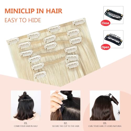 UGOTRAYS Clip in Hair Extensions Real Human Hair Blonde - 18 Inch 70g 7pcs Platinum Blonde 100% Remy Human Hair Clip in Extensions Straight Real Human Hair #60 Platinum Blonde Clip in Hair Extensions