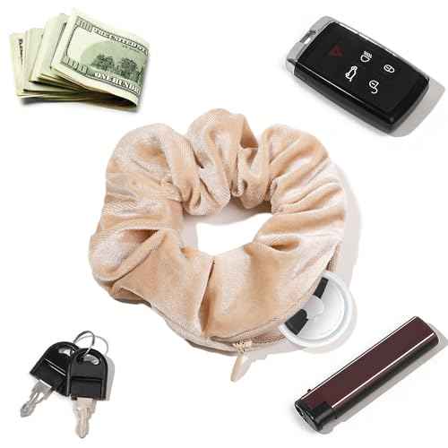 Pocket Scrunchies Hair Ties with Hidden Zipper Stash Scrunchy Ponytail Holder