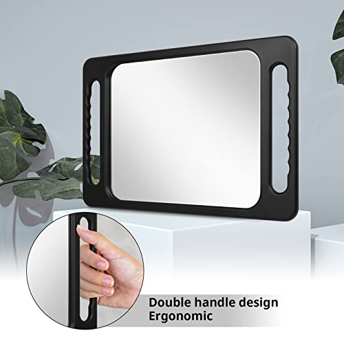 Drop-Proof Hand Mirror with Double Handle, Large Rectangular Hand held Mirror -(16"x10") Largehand Mirrors with Handle for Salons and Beauty Salons, Light Hair(Black)