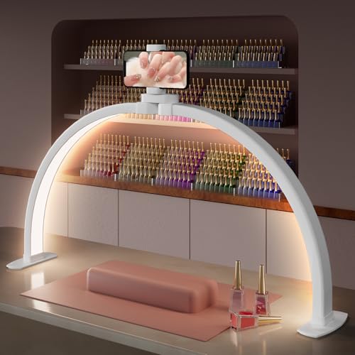 29" Large Half Moon Light for Nail Desk, Foldable Arch Nail Lamp with Phone Holder, 3 Color Modes,10 Brightness, Perfect for Manicure Handicraft Lighting, White