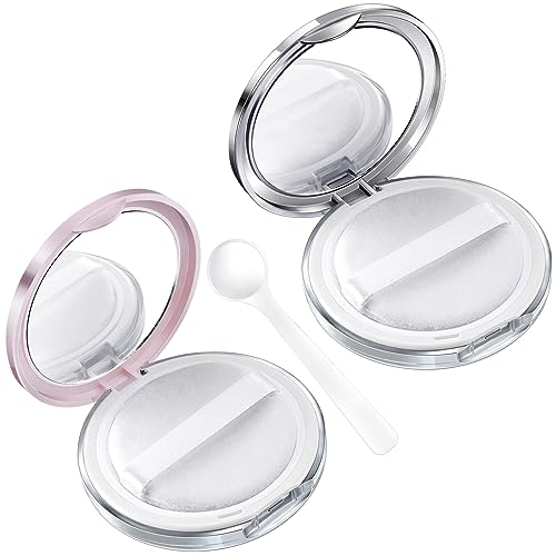 OIIKI Loose Powder Compact Container 2-Pack with Mirror & Puff
