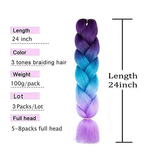 AFNOTE Ombre Braiding Hair 24 Inch Braid Hair Extensions 3Pcs Pre Stretched High Temperature Crochet Braiding Hair (C26)…