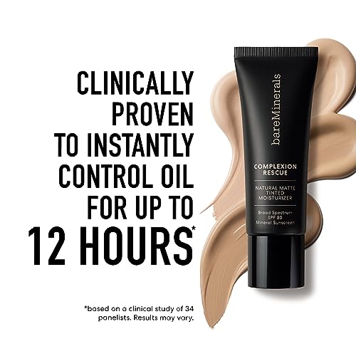 bareMinerals Complexion Rescue Natural Matte Tinted Moisturizer for Face with SPF 30, Tinted Mineral Sunscreen, Sheer-to-Light Coverage, for Oily Skin, Multi-tasking Skincare Infused Makeup