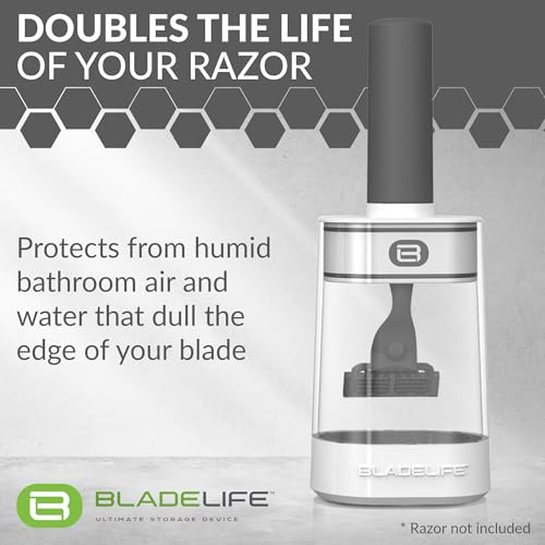 BLADELIFE Razor Storage Device for Women & Men Dark Grey - Fits All Leading Razors - Doubles The Life of Your Blade - Razor Travel Case 2024 New Model