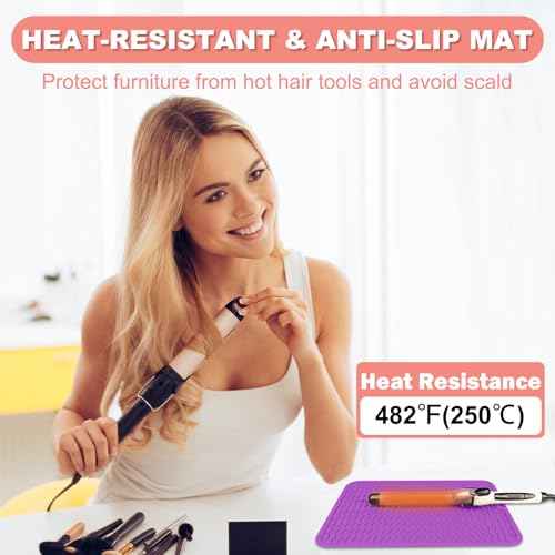 Oversize Silicone Heat Resistant Mat for Curling Irons, Hair Straighteners, Flat Irons and Hot Hair Styling Tools, Portable Wrap Pad Cover for Vanity, Travel, Salon(14.2" x 11.0")