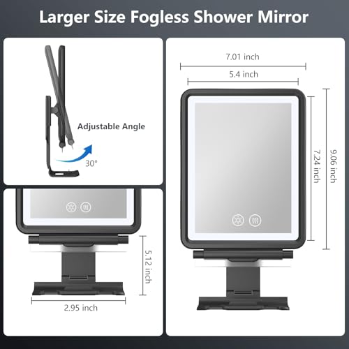 Shinowa Heated Fogless Shower Mirror with LED Light & Razor Holder