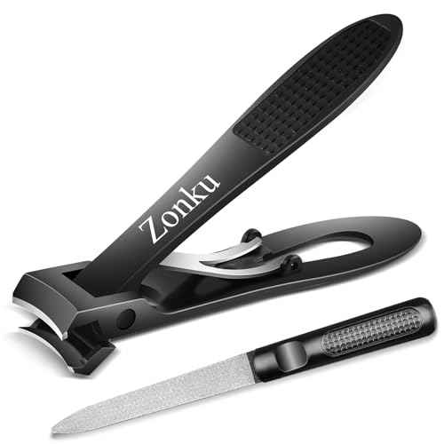 Toenail Clippers for Seniors Thick Nails,Ultra Wide Jaw Angled Head for Large Toe Nail Clippers for Men Women, Heavy Duty Stainless Steel with Long Handle Cutter,Nail File(Black)