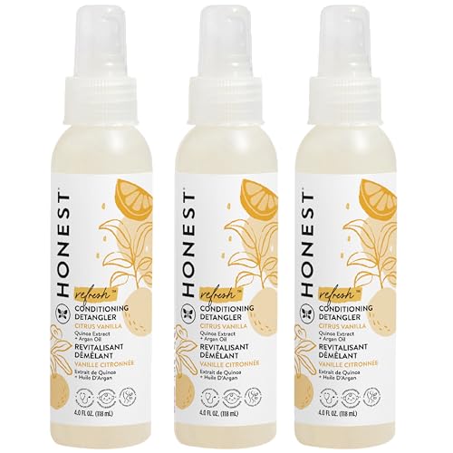 The Honest Company Conditioning Hair Detangler 3-Pack | Leave-in Conditioner + Fortifying Spray | Tear-free, Cruelty-Free, Hypoallergenic | Citrus Vanilla Refresh, 4 fl oz each (pack of 3)