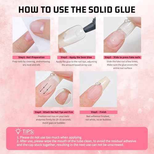 3PCS Semi Solid Nail Glue, Super Strong & Quick Drying Glue for Press On Nails, No UV Lamp Needed, Long Lasting for Acrylic & Fake Nails (15g x3)