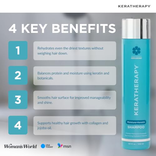 Keratherapy Keratin Infused Moisture Shampoo, 10.1 fl. oz., 300 ml - Anti Frizz Moisture Shampoo for Oily Scalp and Dry Ends - Kerabond Technology, Aloe Vera, & Willow Bark
