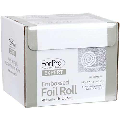 ForPro Professional Collection Expert Embossed Aluminum Foil Roll, 320 Ft Hair Foils for Color Application and Highlighting Services, Silver, Medium, 5W