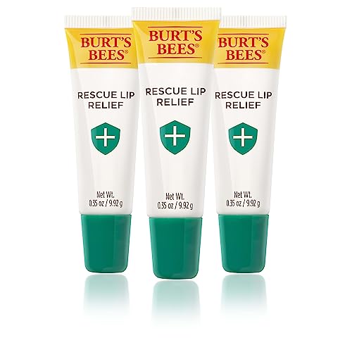 Burt's Bees Rescue Lip Relief Lip Balm, With Shea Butter and Echinacea, Tint-Free, Natural Origin Lip Care, 3 Tubes, 0.35 oz.