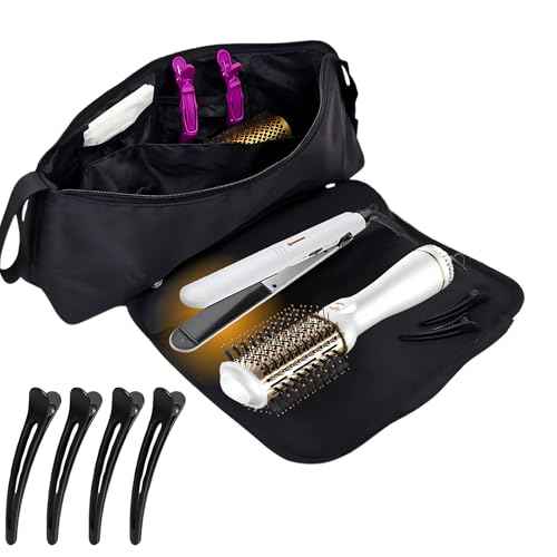 Large Hair Tools Travel Bag and Heat Resistant Mat ? Hot Hair Tools Organizer for Flat Iron, Curling Iron, Hair Dryer ? 2-in-1 Portable Case for Women Bag (19 x 6.5 in) Mat (11 x 15 in)