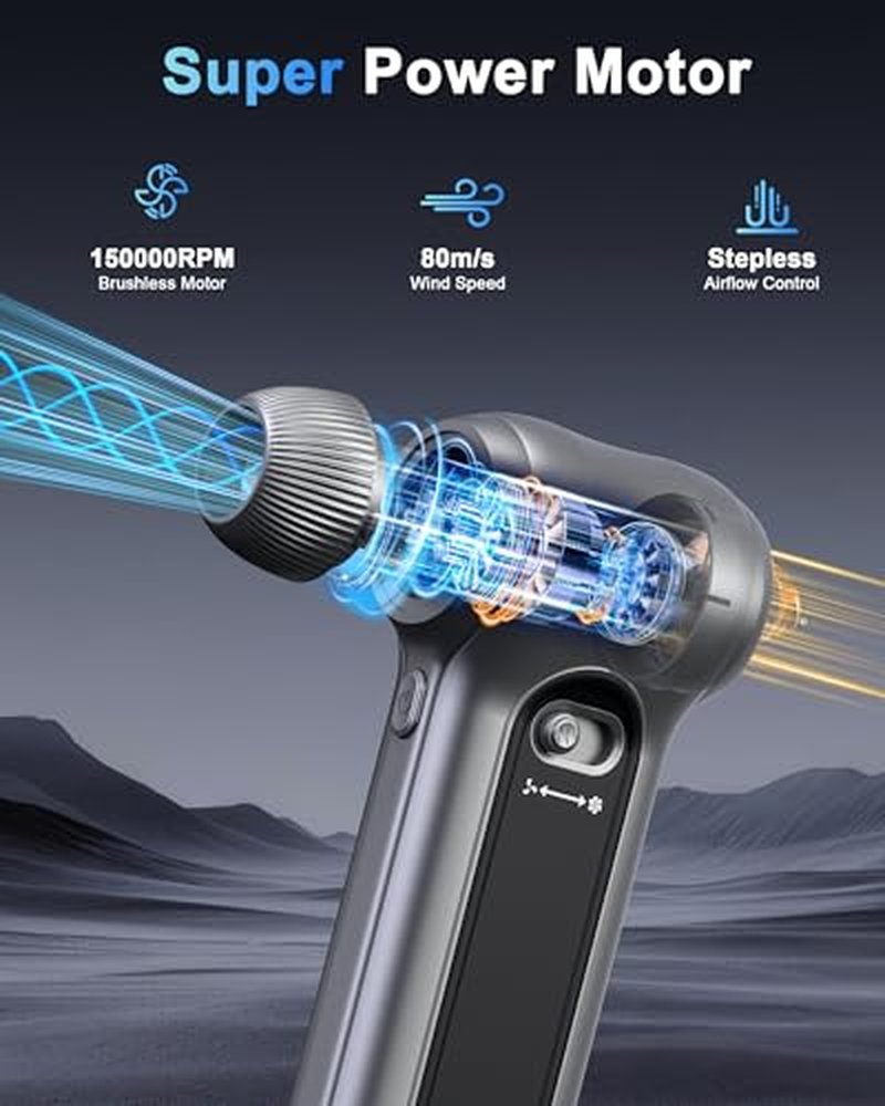 150000RPM Cordless Air Duster with LED Light & Nozzles