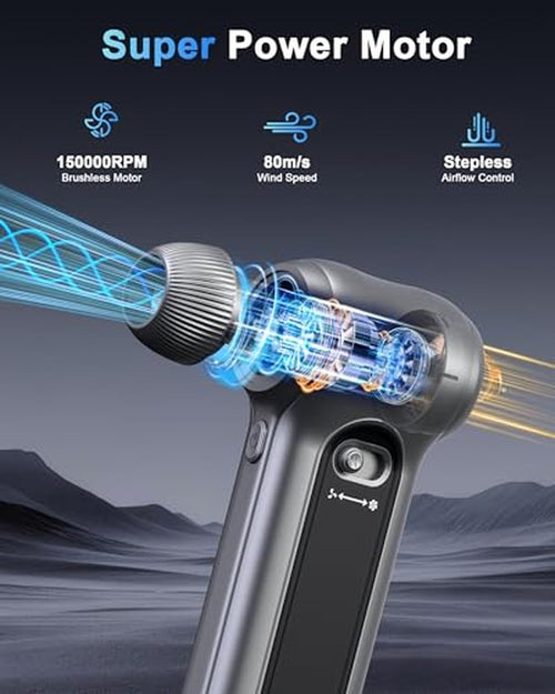 150000RPM Cordless Air Duster with LED Light & Nozzles
