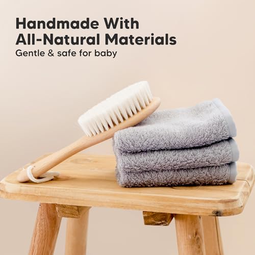 KeaBabies Walnut Oval Wooden Baby Hair Brush 7" for Toddler & Infant Cradle Cap