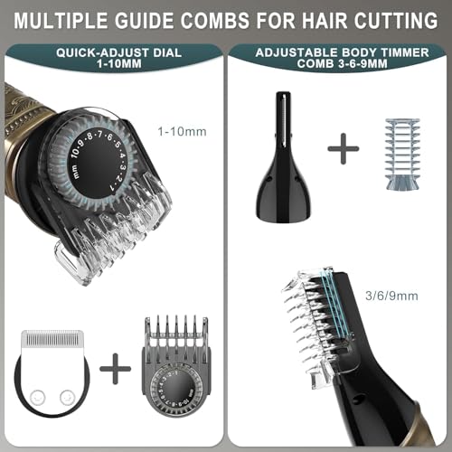 Hatteker Beard Trimmer Kit Professional Hair Clipper Zero Gapped T-Blade Electric Razor Shaver for Nose Ear Body Face Mustache Trimmer for Men Cordless Grooming Kit 8 in 1