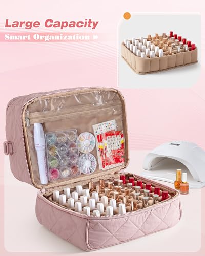 Marscamd Nail Polish Organizer Bag – Holds 42 Bottles, Pink