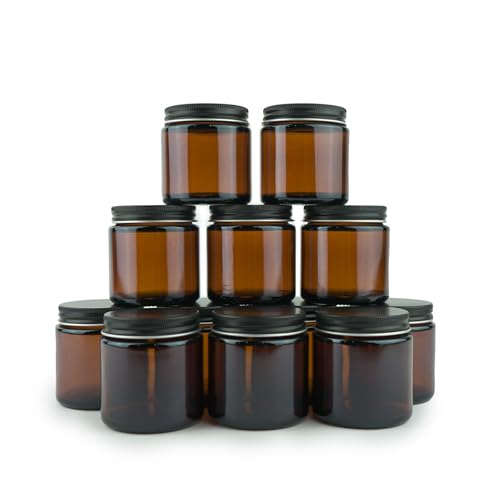 Glass Amber 4oz Jars with Black Lids - 12 Pack