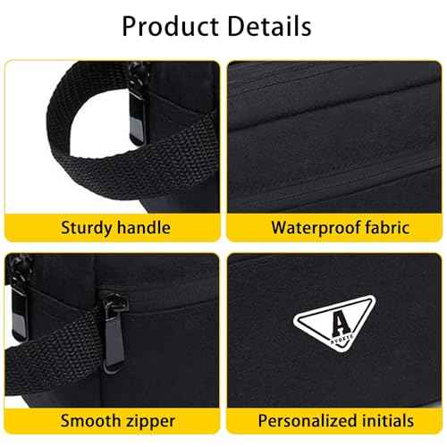 Small Travel Toiletry Bag for Men Women Personalized Initial Toiletry Bag Water-Resistant Mini Bathroom Bag Compact Hygiene Pouch for Travel or Gym (C, Black)