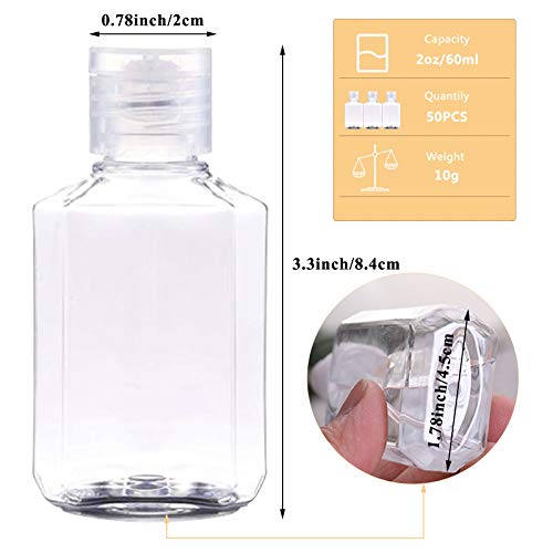 50 Pieces Empty Bottles with Flip Cap, 2 oz Portable Travel Bottle Refillable Cosmetic Bottle Clear Reusable Travel Bottles for Liquid, Lotions, Creams, Shampoo and Toiletries (60 ml)