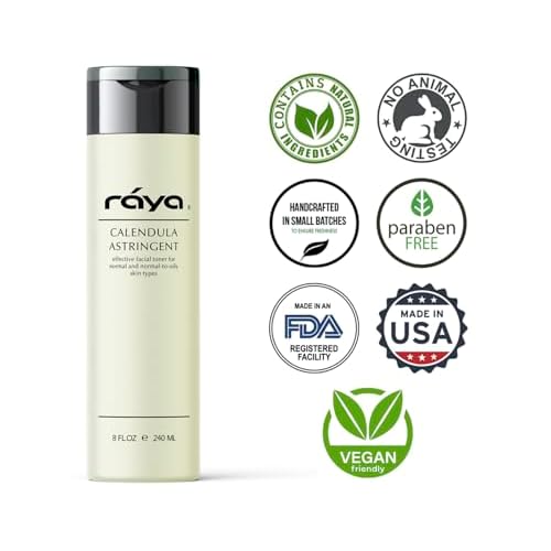 RAYA Calendula Astringent with AHA 8 oz (G-206) | Glycolic Facial Toner for Combo and Partially Oily Skin Prone to Break-Outs | Helps Normalize pH and Fight Bacteria | Made with Alpha Hydroxy Acids