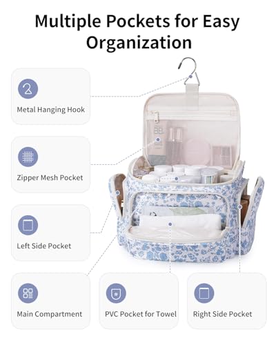 Narwey Hanging Toiletry Bag with Wide-Open Design & Wet Pocket