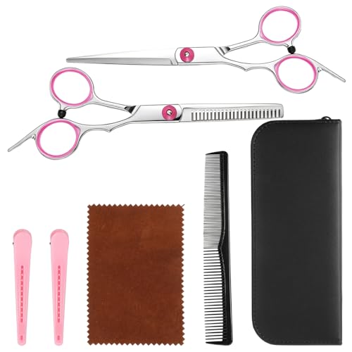 Professional Hair Cutting Scissors Kit - 7 Piece Set Pink